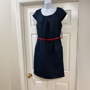 Shelby & Palmer navy sheath dress with a textured pattern, cap sleeves., NWT